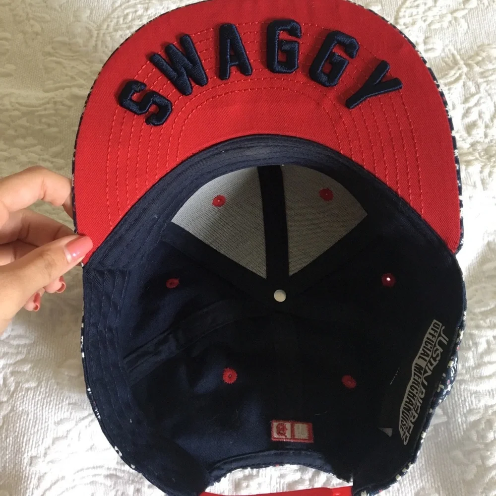 Justin Bieber Navy Floral Snapback Hat with Red Patch